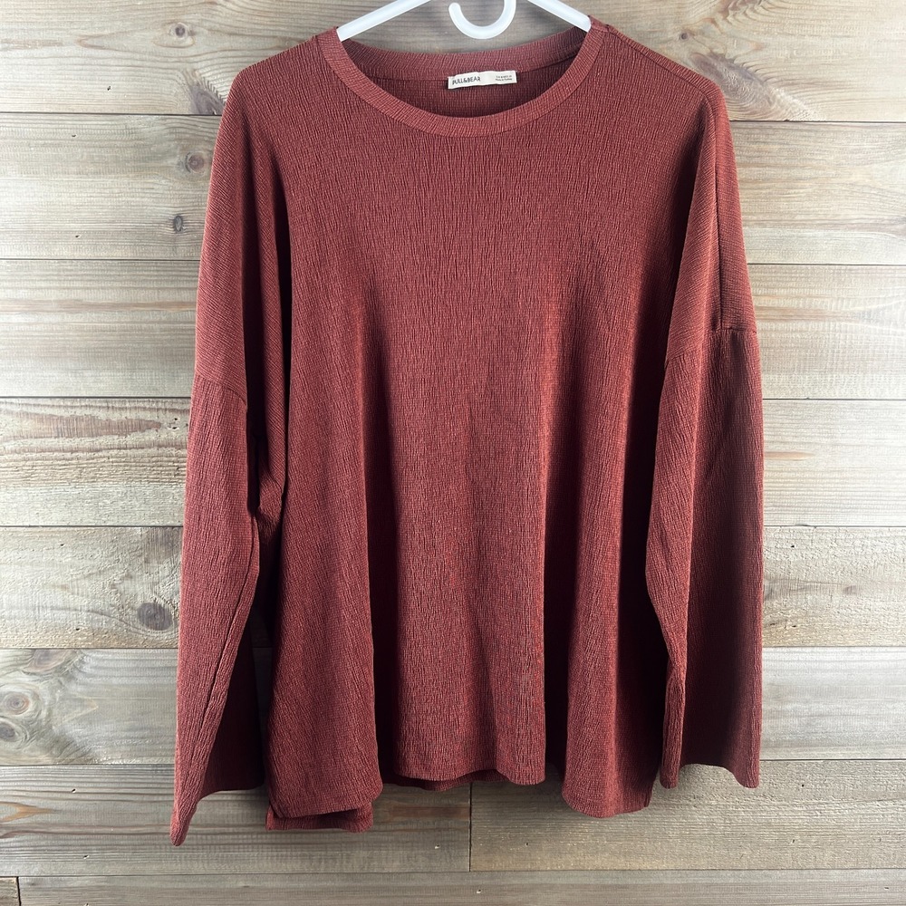 Pull & Bear Womens Shirt Long Drop Sleeve Textured Minimalist Basic Size Medium